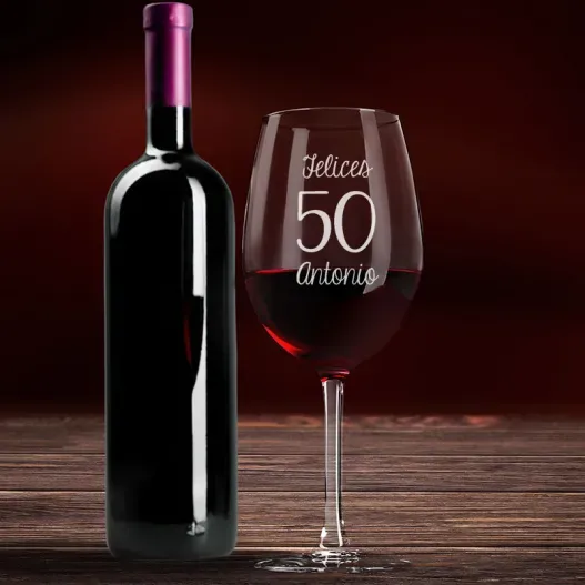 Copa de vino para cumplea&ntilde;os grabada (Detalle de presentación)