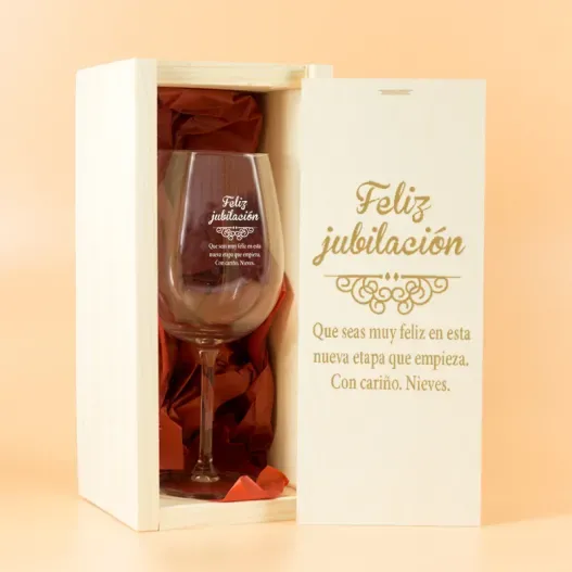 Copa de vino regalo para jubilaci&oacute;n (Opción de grabado)