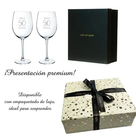 Copas de vino para cumplea&ntilde;os grabadas (Detalle de presentación)