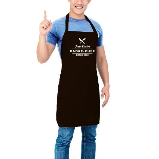 Delantal de cocina BIO bordado 'Padre chef' (Idea de regalo original)