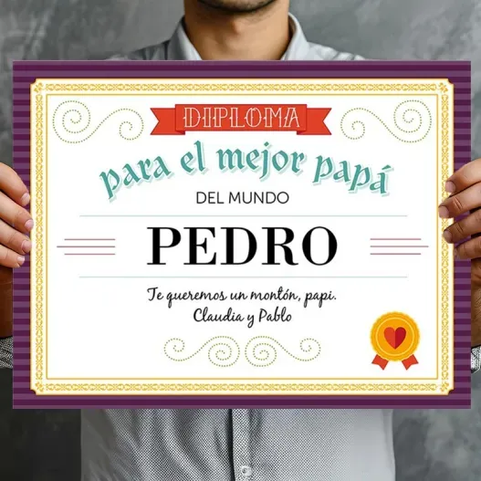 Diploma para el mejor pap&aacute; personalizado