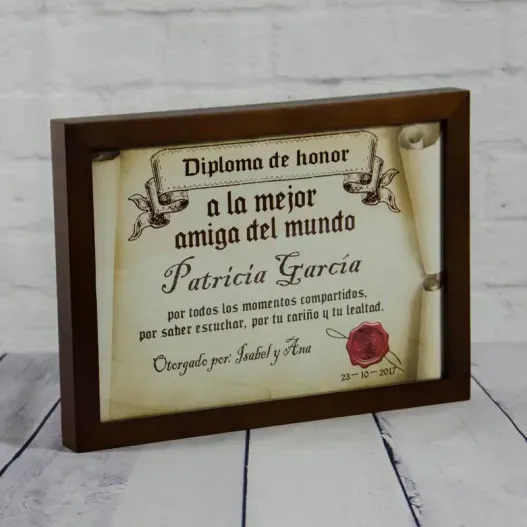 Diploma pergamino a la mejor amiga (Vista alternativa)
