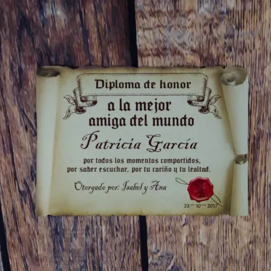 Diploma pergamino a la mejor amiga (Idea de regalo original)
