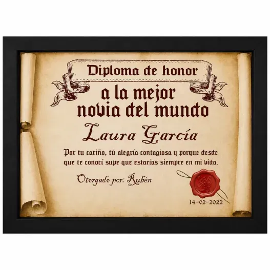 Diploma pergamino a la mejor novia