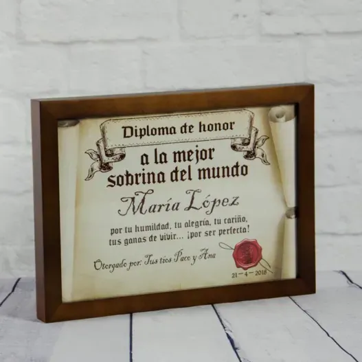 Diploma pergamino a la mejor sobrina (Vista alternativa)