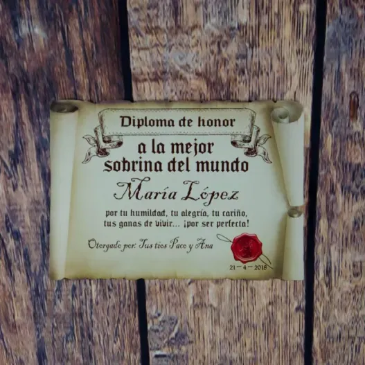 Diploma pergamino a la mejor sobrina (Idea de regalo original)