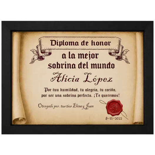 Diploma pergamino a la mejor sobrina