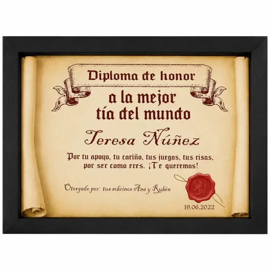Diploma pergamino a la mejor t&iacute;a