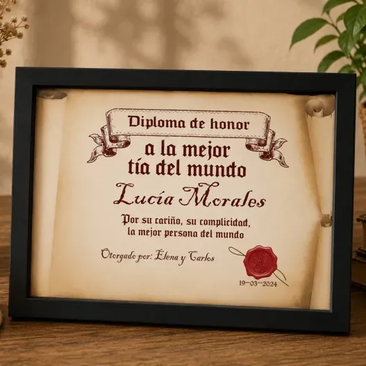 Diploma pergamino a la mejor t&iacute;a (Idea de regalo original)
