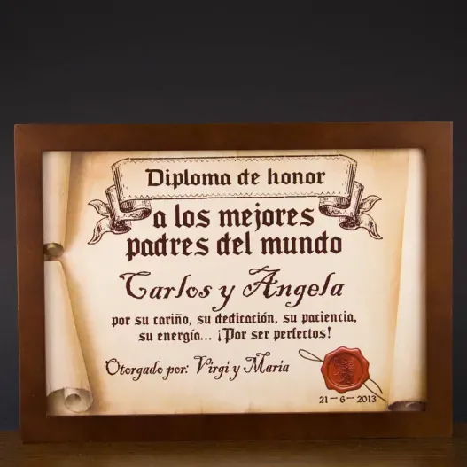 Diploma pergamino a los mejores padres del mundo (Idea de regalo original)