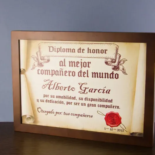 Diploma pergamino al mejor compa&ntilde;ero (Vista alternativa)