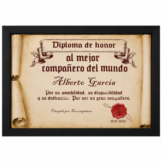 Diploma pergamino al mejor compa&ntilde;ero