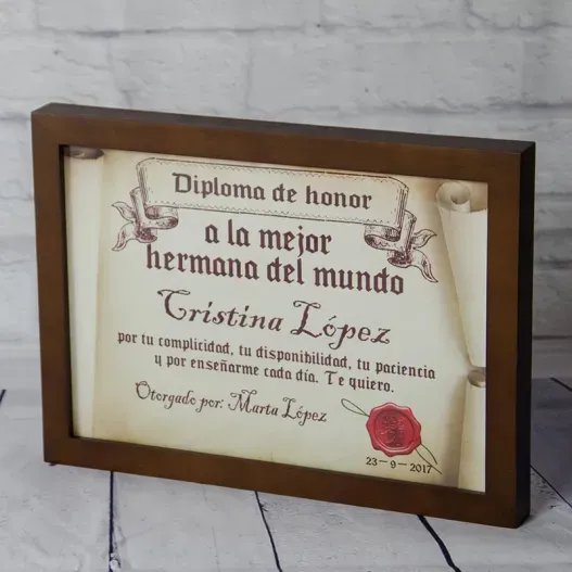 Diploma pergamino a la mejor hermana (Vista alternativa)