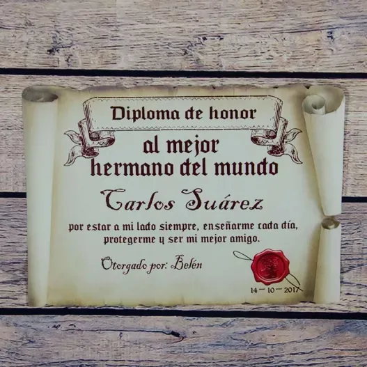 Diploma pergamino al mejor hermano (Idea de regalo original)