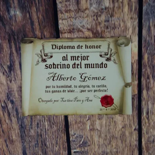 Diploma pergamino al mejor sobrino (Idea de regalo original)