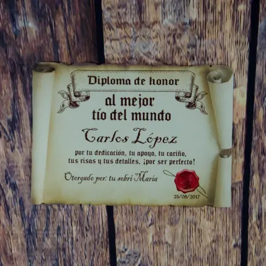 Diploma pergamino al mejor t&iacute;o (Vista alternativa)