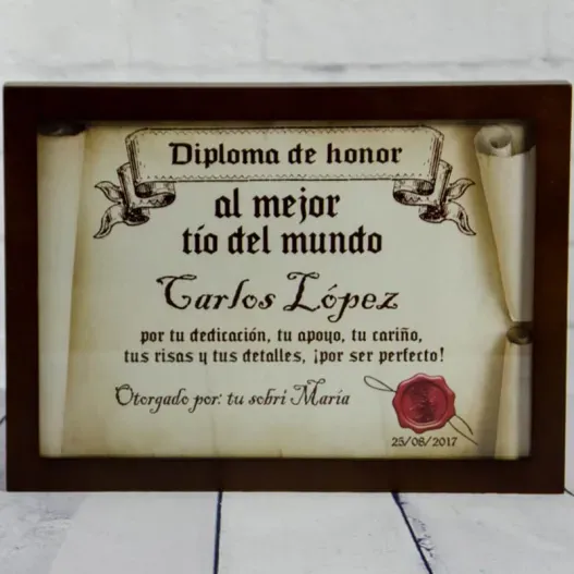 Diploma pergamino al mejor t&iacute;o (Foto de catálogo)