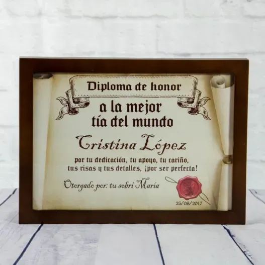 Diploma pergamino a la mejor t&iacute;a (Idea de regalo original)