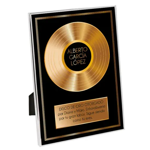 Disco de oro personalizado con marco (Detalle de presentación)