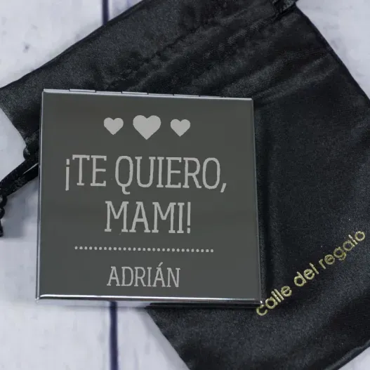 Espejo grabado Te quiero mami (Detalle de presentación)