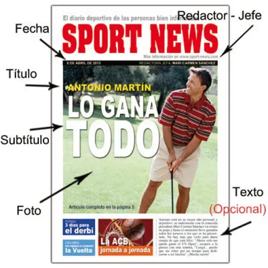 Falsa portada DIGITAL de peri&oacute;dico para &eacute;l (Detalle de presentación)
