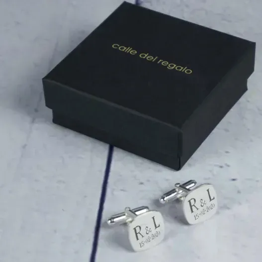 Gemelos cuadrados de plata grabados (Idea de regalo original)