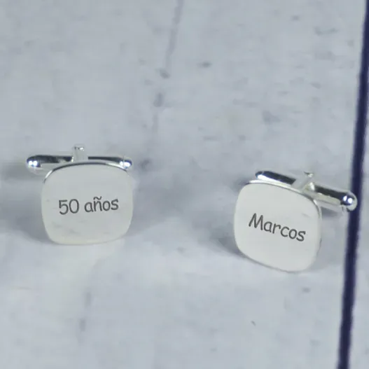 Gemelos de plata cuadrados grabados (Idea de regalo original)