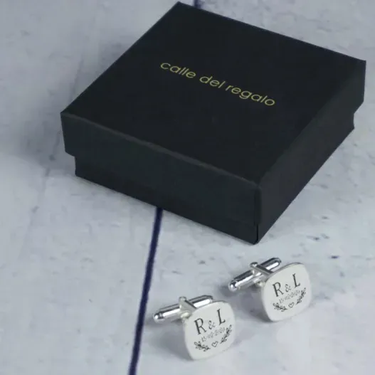 Gemelos de plata grabados para boda (Idea de regalo original)