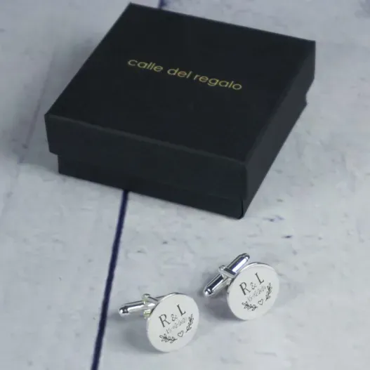 Gemelos de plata grabados para novio (Idea de regalo original)
