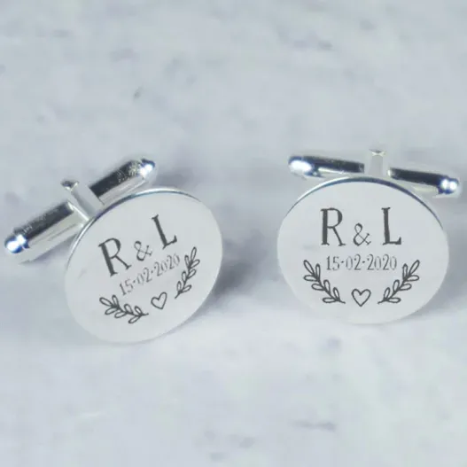 Gemelos de plata grabados para novio (Vista alternativa)