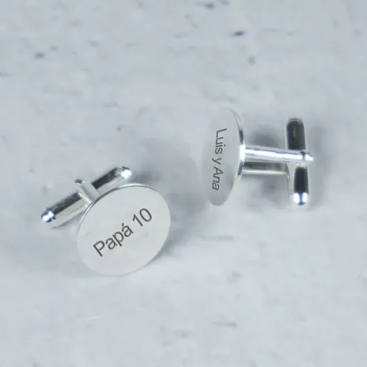 Gemelos de plata redondos grabados (Idea de regalo original)