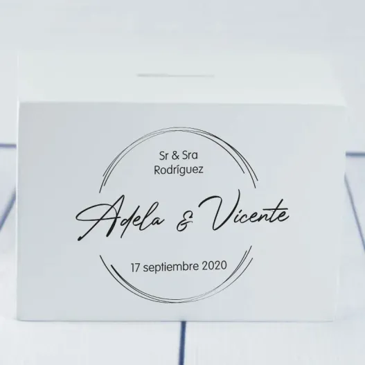 Hucha de madera para pareja personalizada