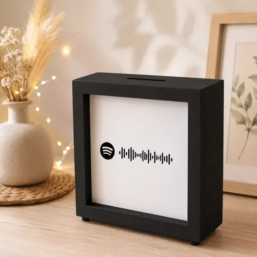 Hucha de Madera Personalizada con C&oacute;digo Spotify (Vista alternativa)