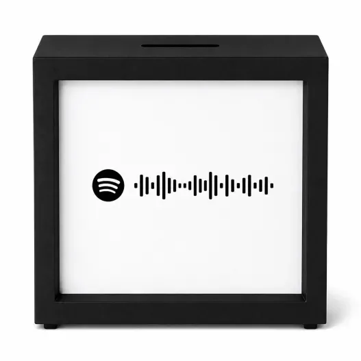 Hucha de Madera Personalizada con C&oacute;digo Spotify (Detalle de presentación)