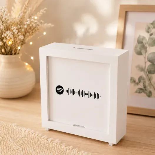 Hucha de Madera Personalizada con C&oacute;digo Spotify