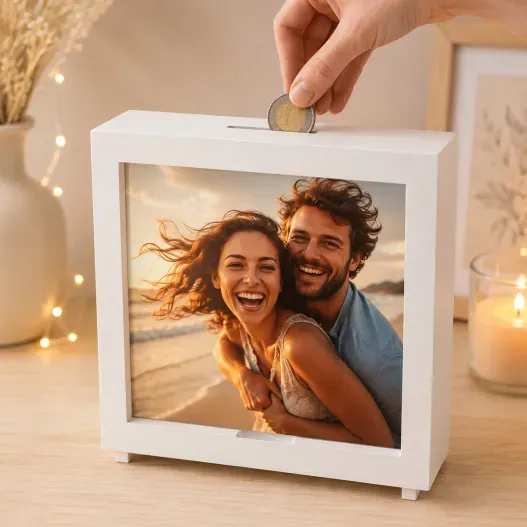 Hucha de madera personalizada con foto (Vista alternativa)