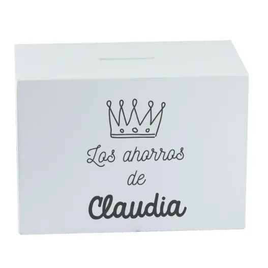 Hucha de madera personalizada corona (Detalle de presentación)