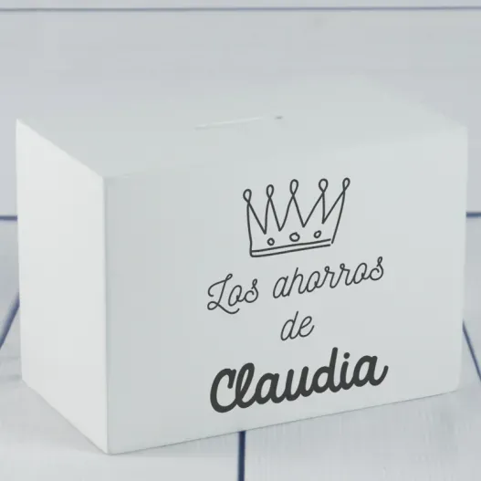 Hucha de madera personalizada corona (Idea de regalo original)