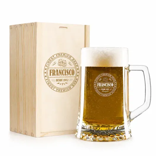 Jarra de cerveza con sello grabado (Idea de regalo original)
