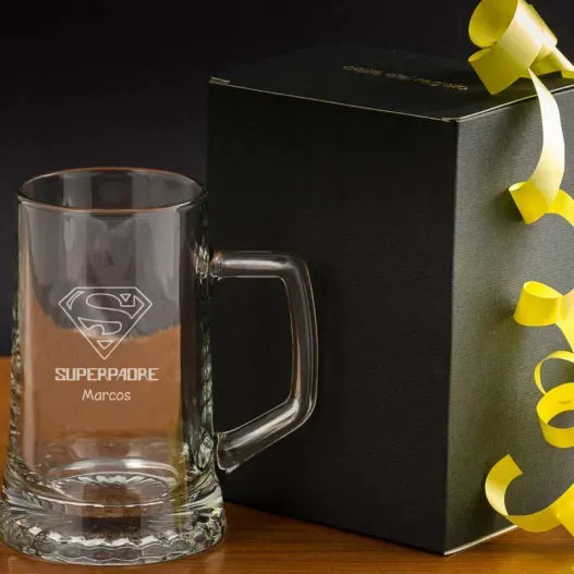 Jarra de cerveza Superpadre grabada (Idea de regalo original)