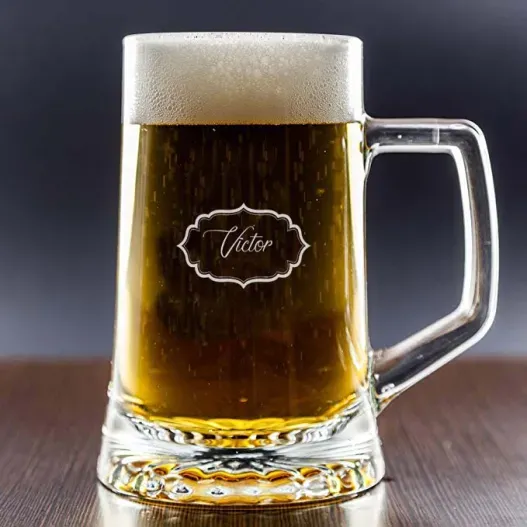Jarra de cerveza grabada en caja de madera con foto (Idea de regalo original)