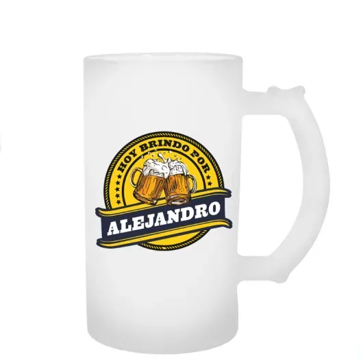 Jarra de cerveza personalizada 'Brindamos' (Detalle de presentación)