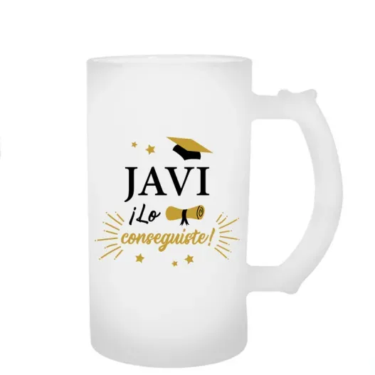 Jarra de cerveza personalizada 'Lo conseguiste' (Detalle de presentación)