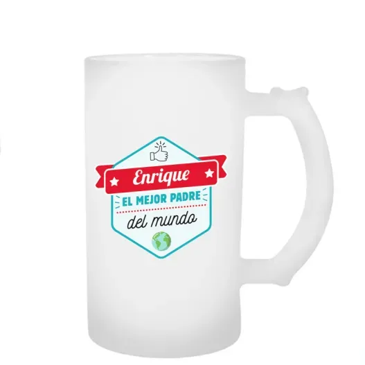 Jarra de cerveza personalizada 'Mejor Padre' (Detalle de presentación)