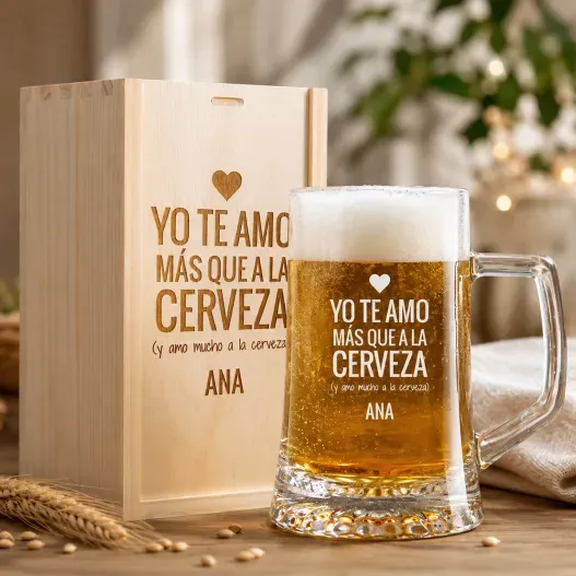 Jarra de cerveza personalizada 'Te amo...'