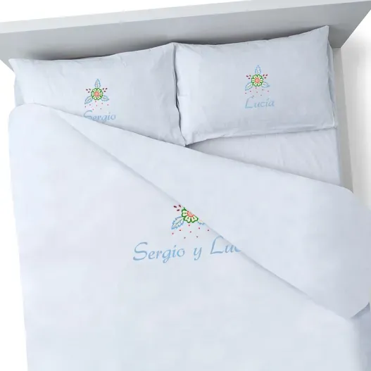 Juego de s&aacute;banas bordadas 'Flor' (Idea de regalo original)