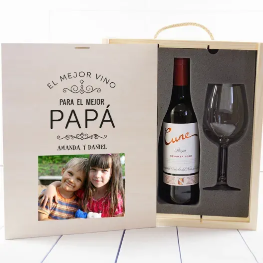 Kit con Vino Cune Crianza con caja impresa (Idea de regalo original)