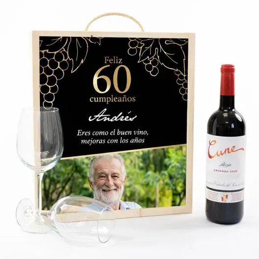 Kit con Vino Cune Crianza con caja impresa (Opción de grabado)