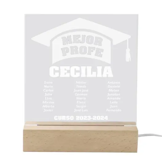 L&aacute;mpara led grabada para el Mejor Profe (Detalle de presentación)