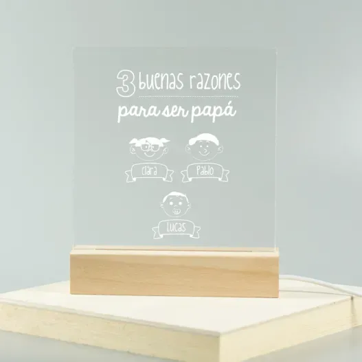 L&aacute;mpara led grabada 'Razones para ser pap&aacute;' (Idea de regalo original)